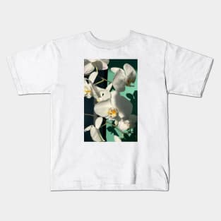 Colored orchids on a green background Kids T-Shirt